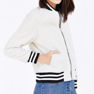 Cream wool bomber jacket with striped collar